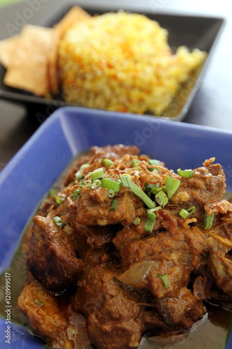 The Mutton Curry features tender mutton and potato curry served