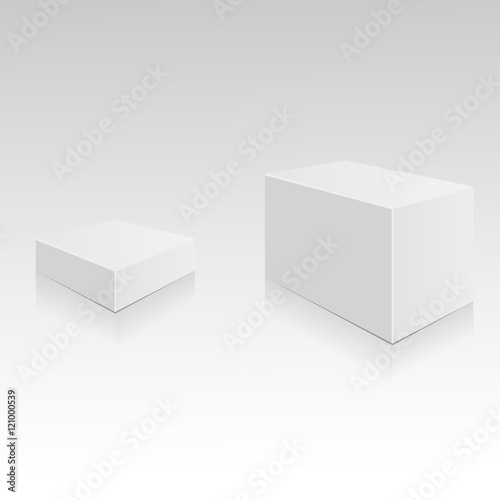 White box. Two different boxes with shadows and reflections.
