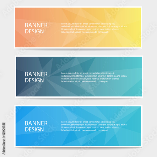 Banner design. Collection of three colorful banners with polygonal background.