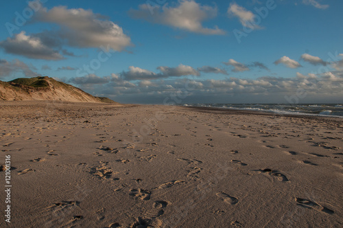 Evening on the beach with sand dunes in Denmark 