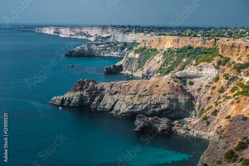 The coast at the cape Fiolent. Top view on sea and rocks. Crimea