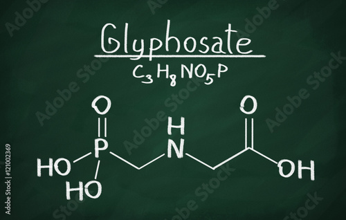 Structural model of glyphosate molecule on the blackboard. photo