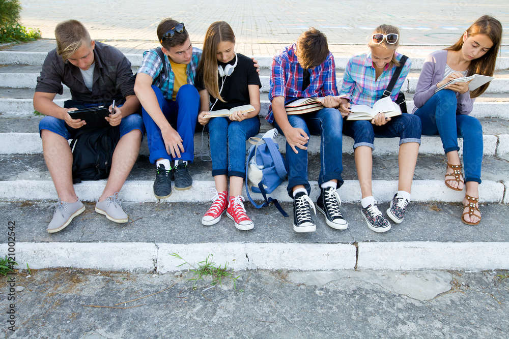 students in park