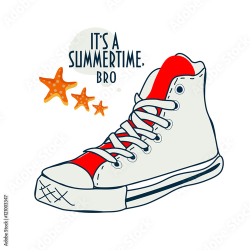 Fashion illustration of design footwear. Sneakers vector pop-art style. Ready for t-shirt, cover, any type advertising. Sneakers. Runners. Sneakers vector. Takkies.