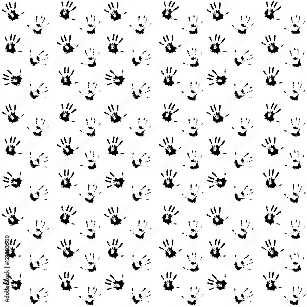 Seamless pattern hand print black