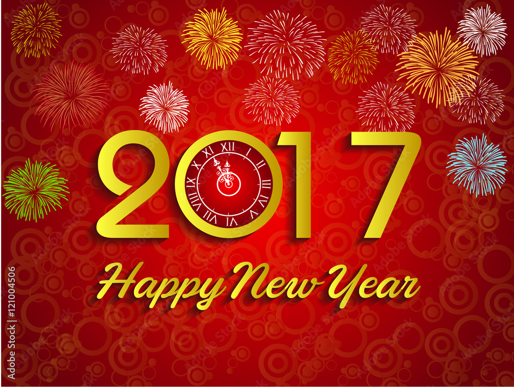 fireworks display for happy new year 2017  clock