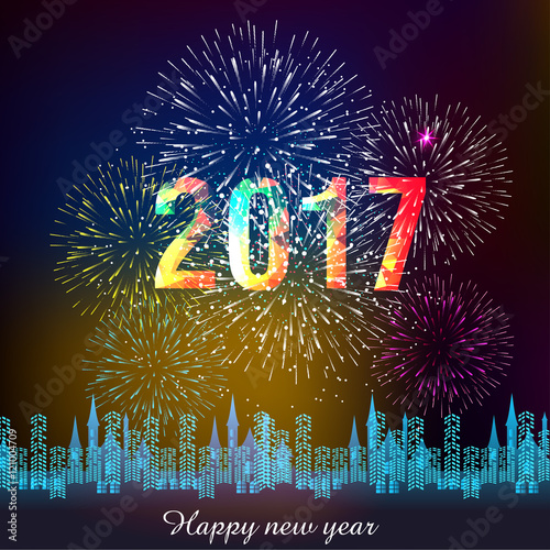 fireworks display for happy new year 2017 above the city