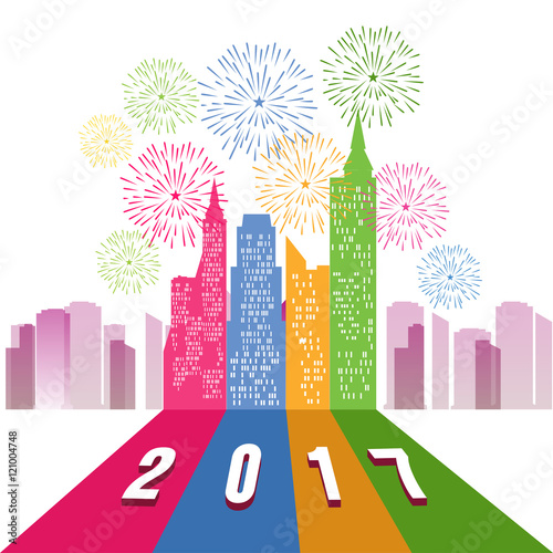 fireworks display for happy new year 2017 above the city