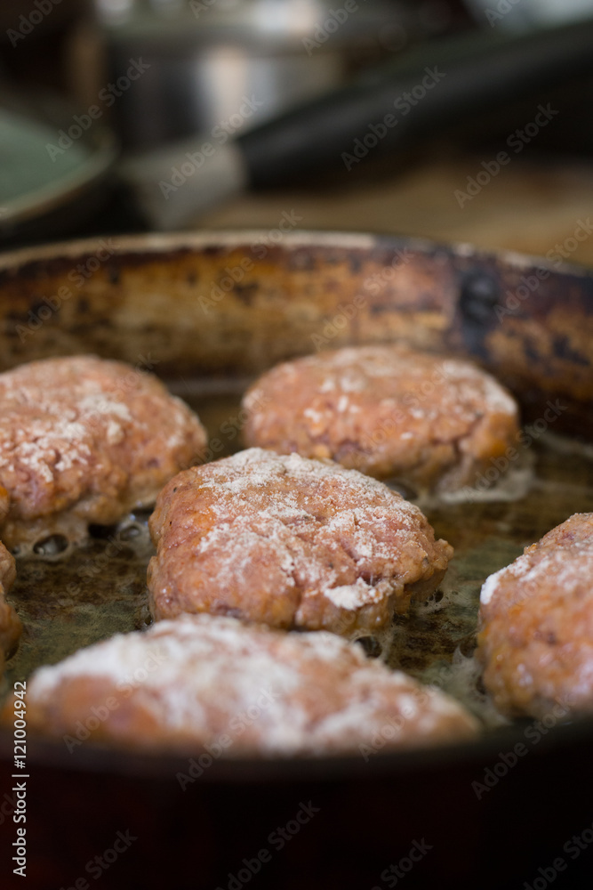 Cutlets from minced meat fried in a pan Cutlets from minced meat fried in a pan