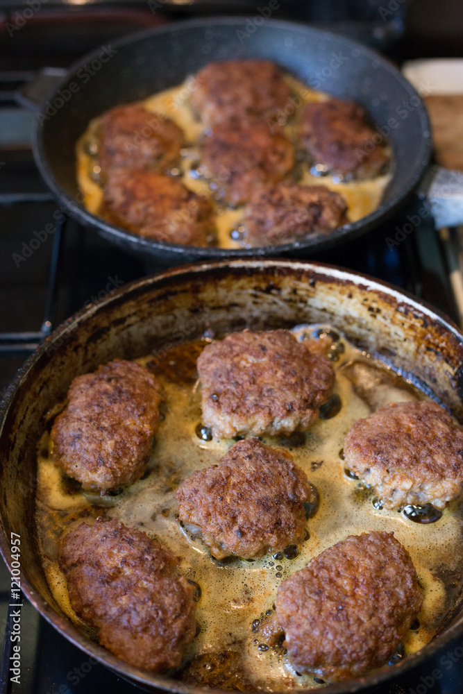Cutlets from minced meat fried in a pan