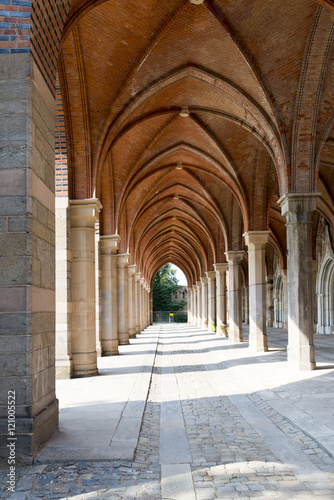 Arch way in ancient palace. Marianne Wilhelmine Oranska Palace in Kamieniec Zabkowicki, Poland.