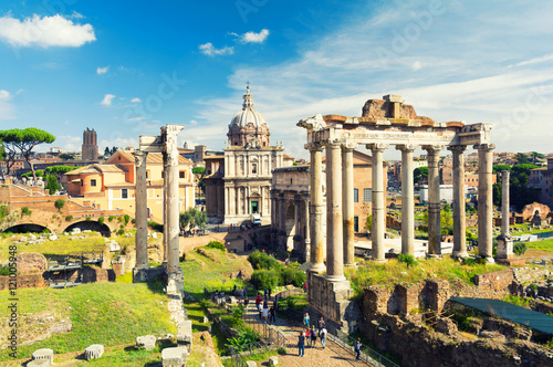 view on Forum Romanum, ancient architecture in Rome, Latium, Italy