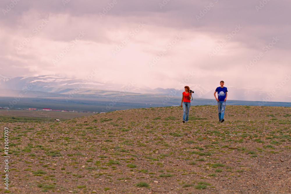 Young hikers steppe