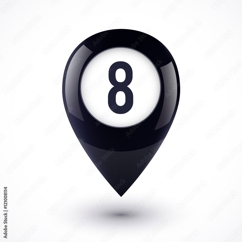 Black map point in magic 8 ball style Black map point in magic 8 ball style