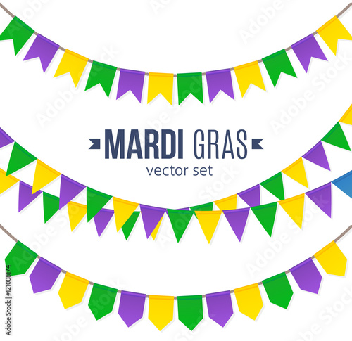 Vector Mardi Gras traditional flags set isolated on white background