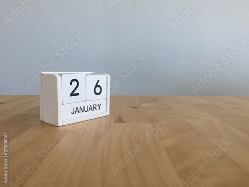 January 26th.January 26 white wooden calendar on wood background