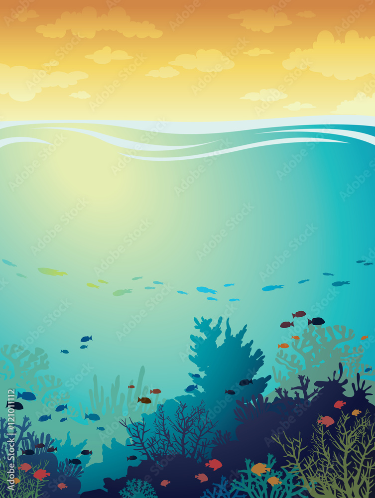 Obraz premium Seascape - coral reef and fish.