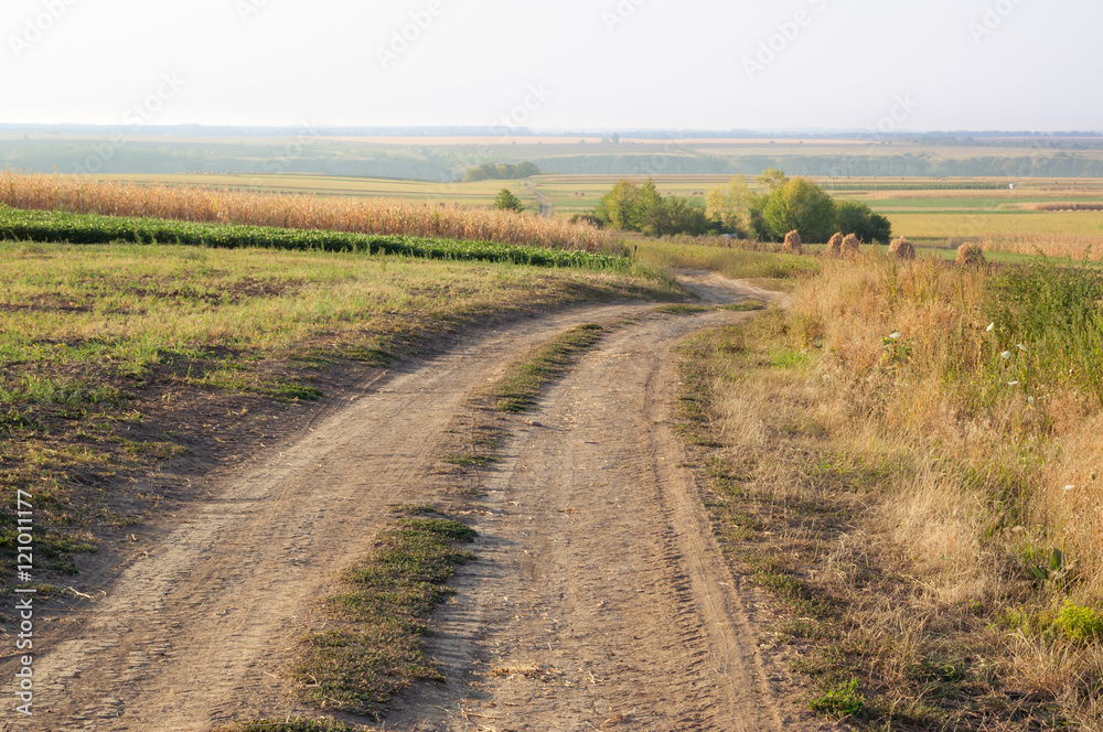 Field road in Ukrainian village in autumn