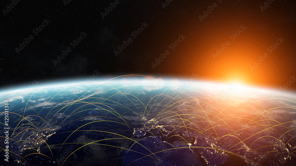 Plane journey between countries of the world 3D rendering elemen - obrazy, fototapety, plakaty 