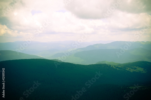 Mountains under mist at Carpathian  Ukraine