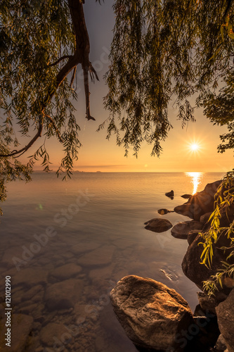 View of Simcoe lake during sunrise from Sibbald Point Provincial Park, Ontario, Canada