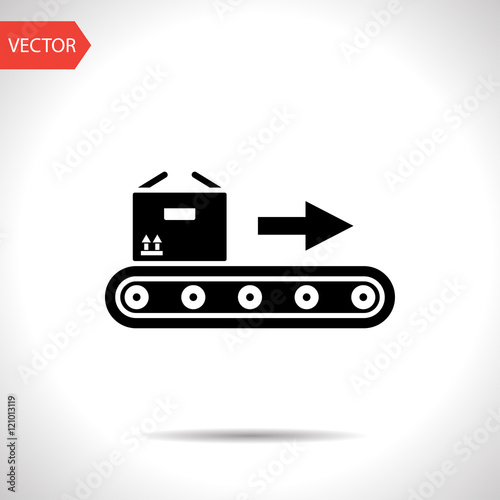 Conveyor belt with box vector flat icon