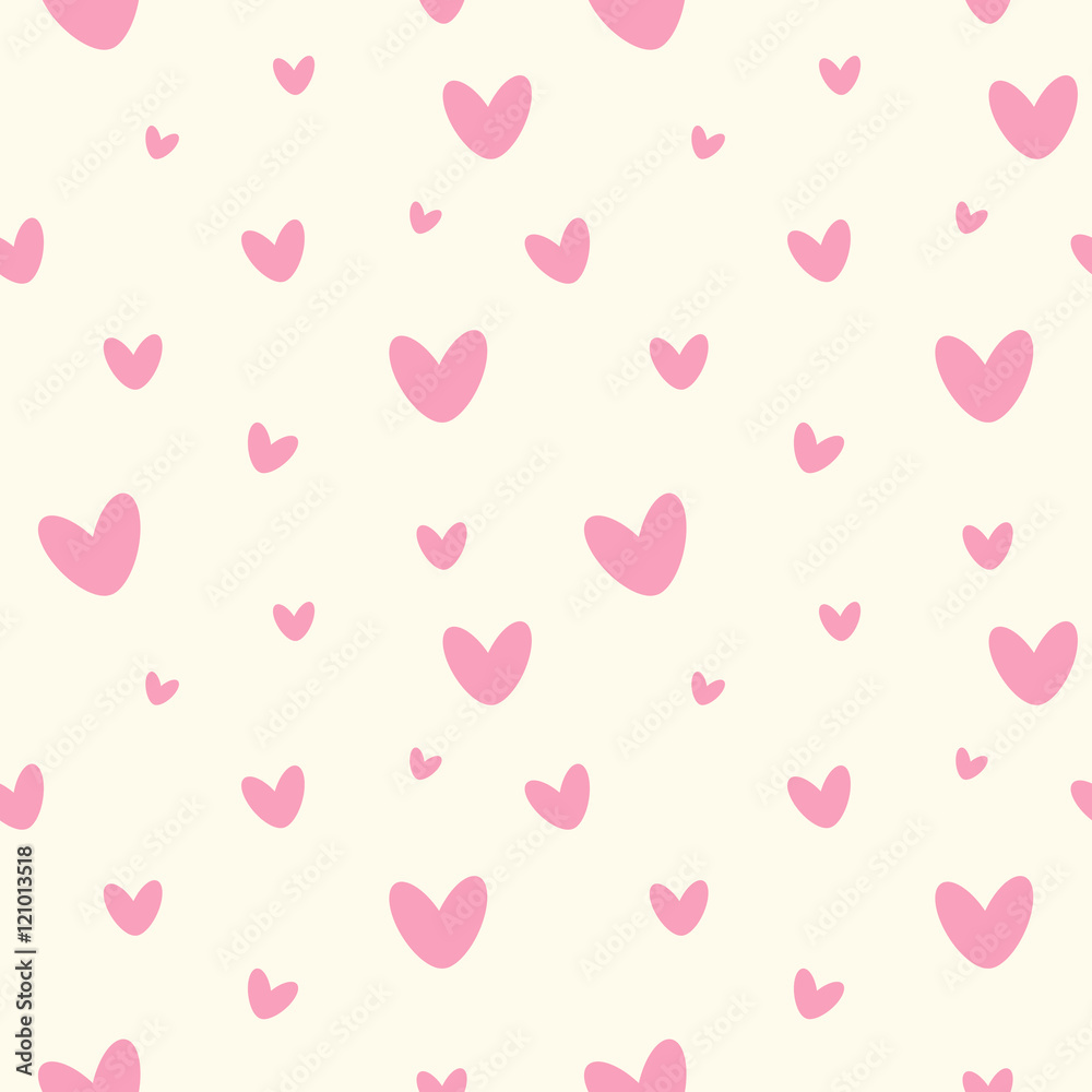 Cute pink hearts seamless pattern on a white background. Vector