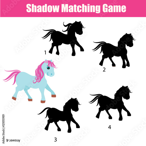 Shadow matching game with animals theme, kids activity, worksheet
