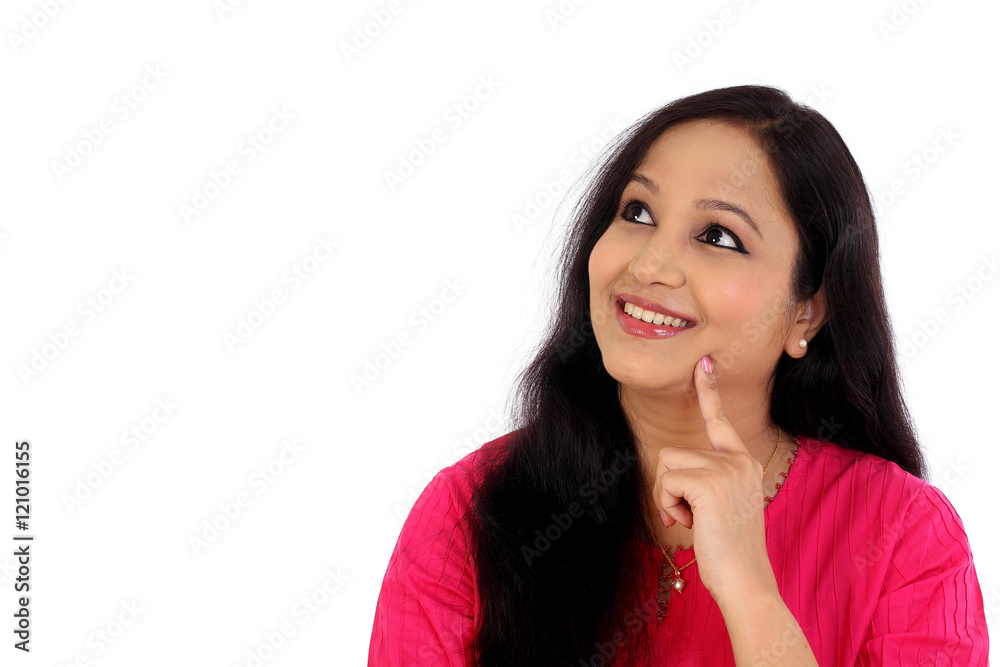Young woman thinking, isolated on white background Young woman thinking, isolated on white background