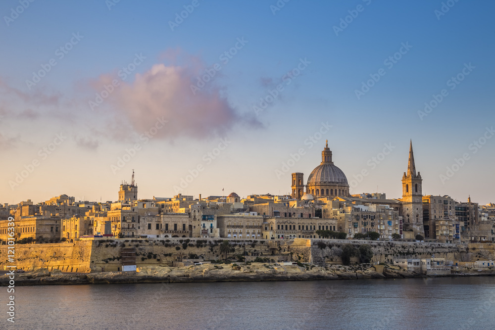 Valletta, Malta - St.Paul's Cathedral and the ancient city of Valletta at sunrise