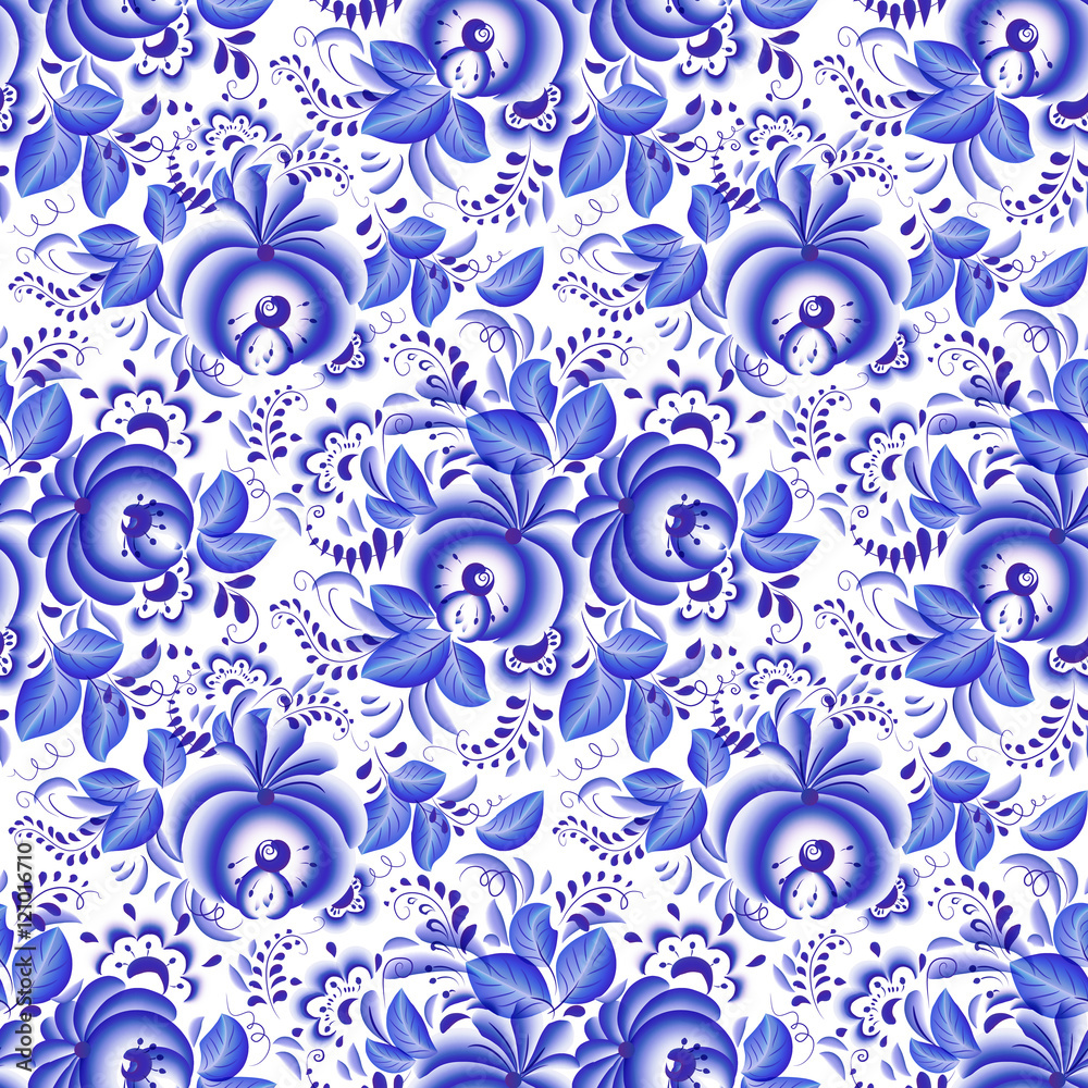 Ornate blue and white floral seamless pattern Ornate blue and white floral seamless pattern