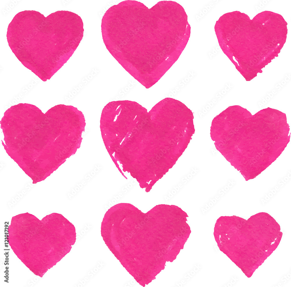 Pink acrylic color painted hearts set