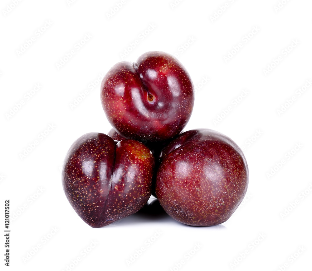 Red plum fruit isolated on the white background