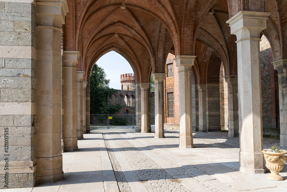 Arch way in ancient palace. Marianne Wilhelmine Oranska Palace in Kamieniec Zabkowicki, Poland.