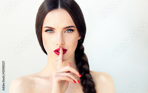 Fototapeta Beautiful  brunette model girl with  long braid hair