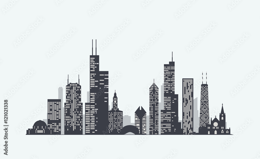 Obraz premium Sylwetka panoramę Chicago