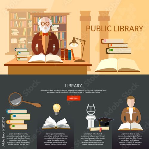 Public library infographic elements students read books