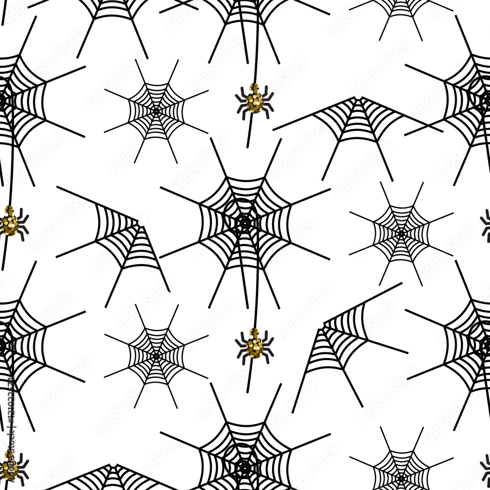 Halloween spider net vector pattern. Black and gray spooky background