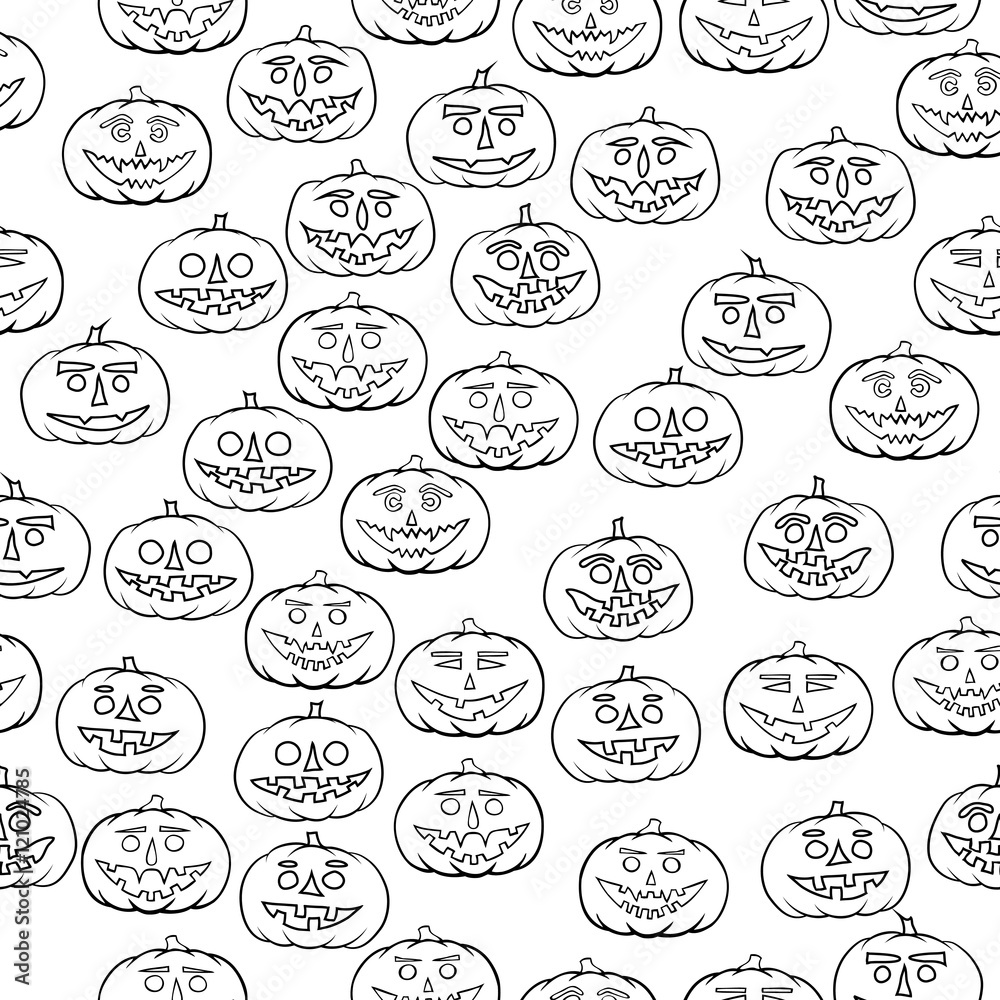 hand drawn jack-o-lantern seamless pattern - halloween background