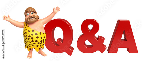 Caveman with Q&A sign