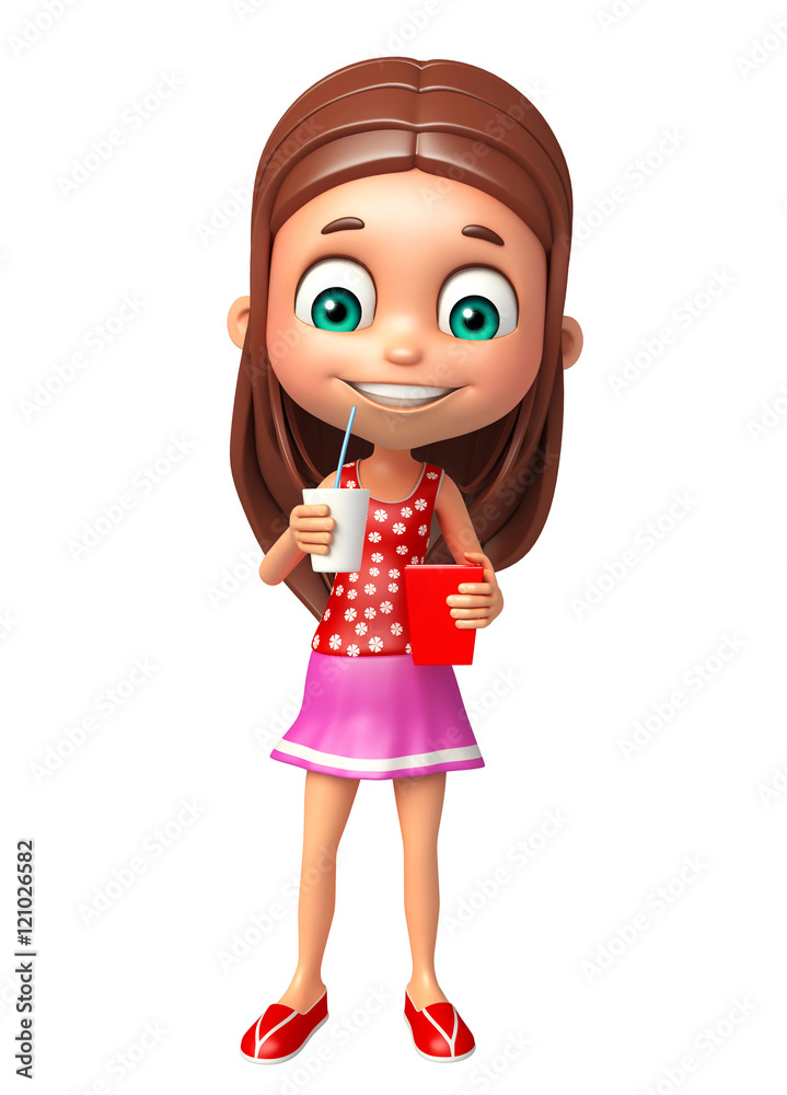 kid girl with soft drink and popcorn kid girl with soft drink and popcorn