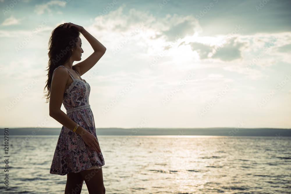 Retro Portrait of girl on the sea background. Outdoors, lifestyle. Europe, Adriatic Sea, Croatia. Retro Portrait of girl on the sea background. Outdoors, lifestyle. Europe, Adriatic Sea, Croatia.