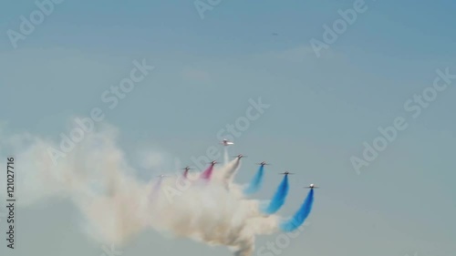 Slow motion view of airplanes at an air show