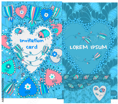 Floral card design, flowers and leaf doodle elements. Illustration made of flowers and herbs. Vector decorative invitation. Floral doodles.