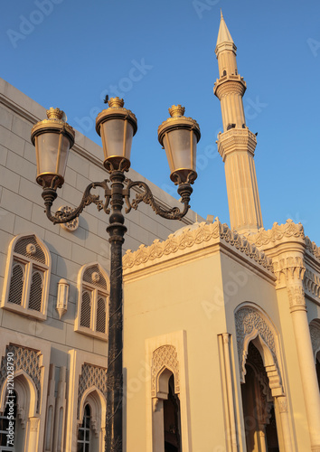 Mosque at sunrise in Sharjah, United Arab Emirates