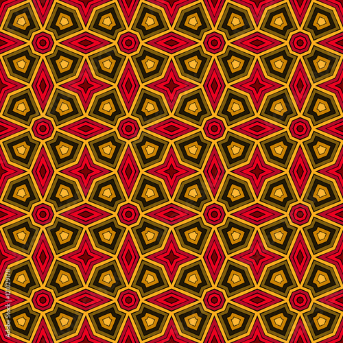 Bright ethnic abstract background. Kaleidoscope seamless pattern with decorative ornament in african style.