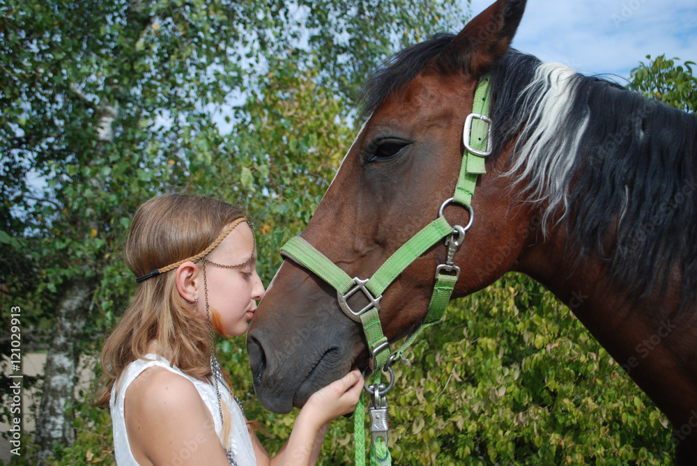 GIRL KISSING HER TRAKEHNER PINTO HORSE Stock Photo | Adobe Stock