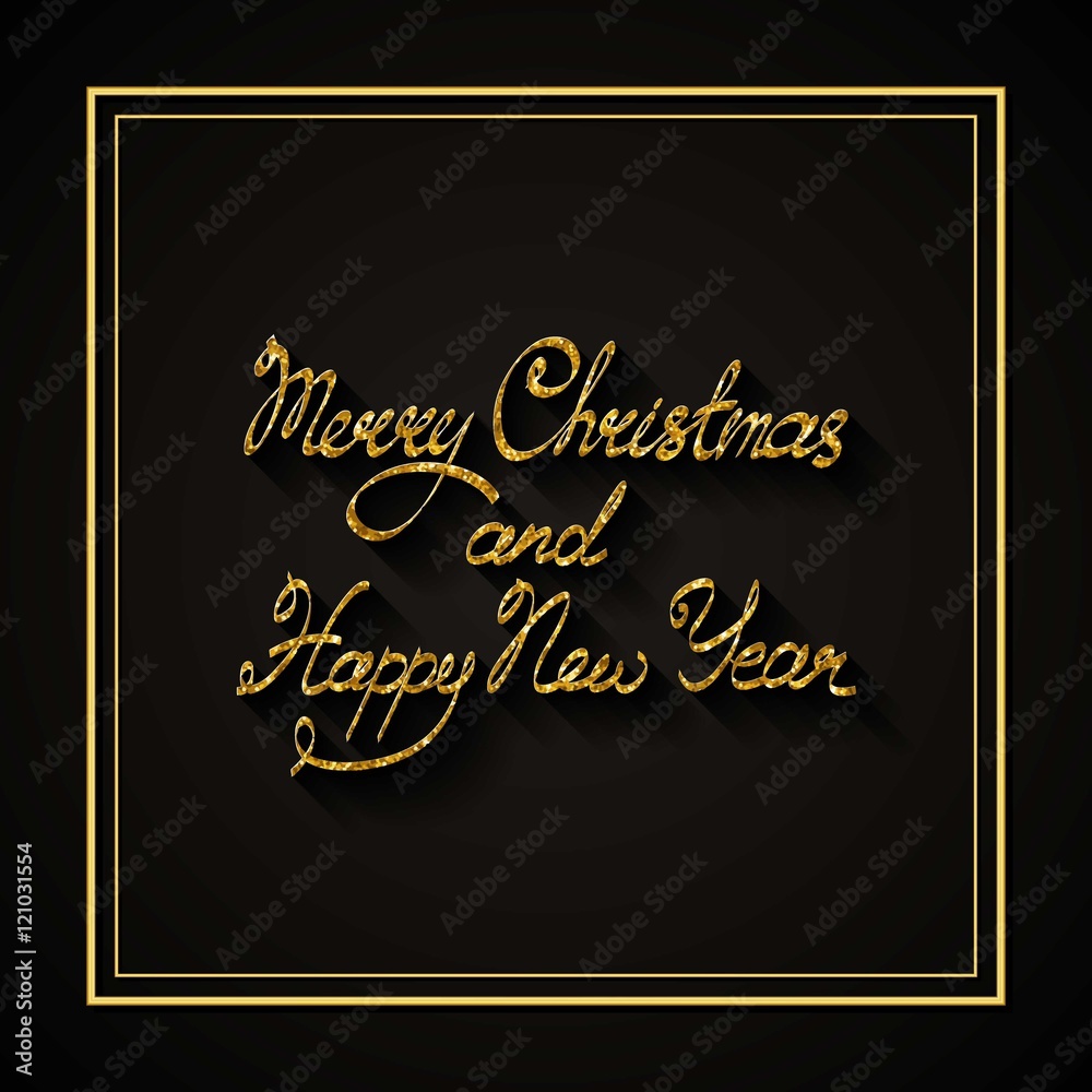 Vector text on black background. We wish you a Merry Christmas and Happy New Year lettering for invitation and greeting card, prints and posters. Hand drawn inscription, calligraphic design Vector text on black background. We wish you a Merry Christmas and Happy New Year lettering for invitation and greeting card, prints and posters. Hand drawn inscription, calligraphic design