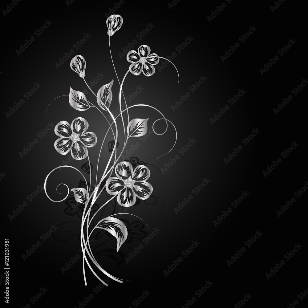 Silver flowers with shadow on dark background. Silver flowers with shadow on dark background.