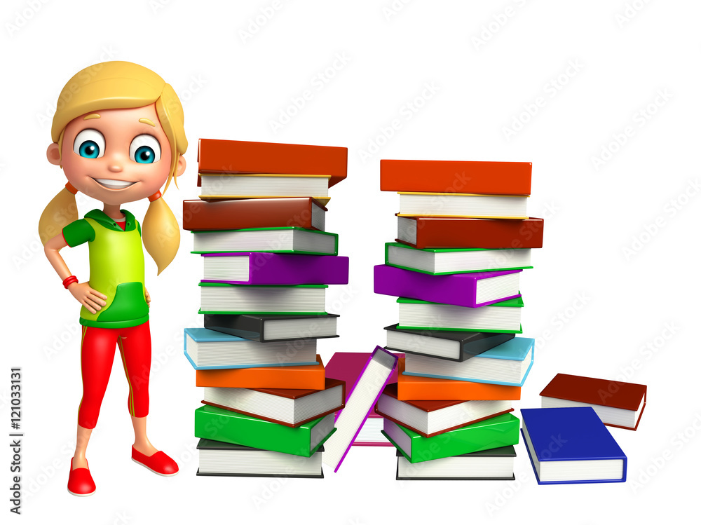kid girl with Book stack kid girl with Book stack